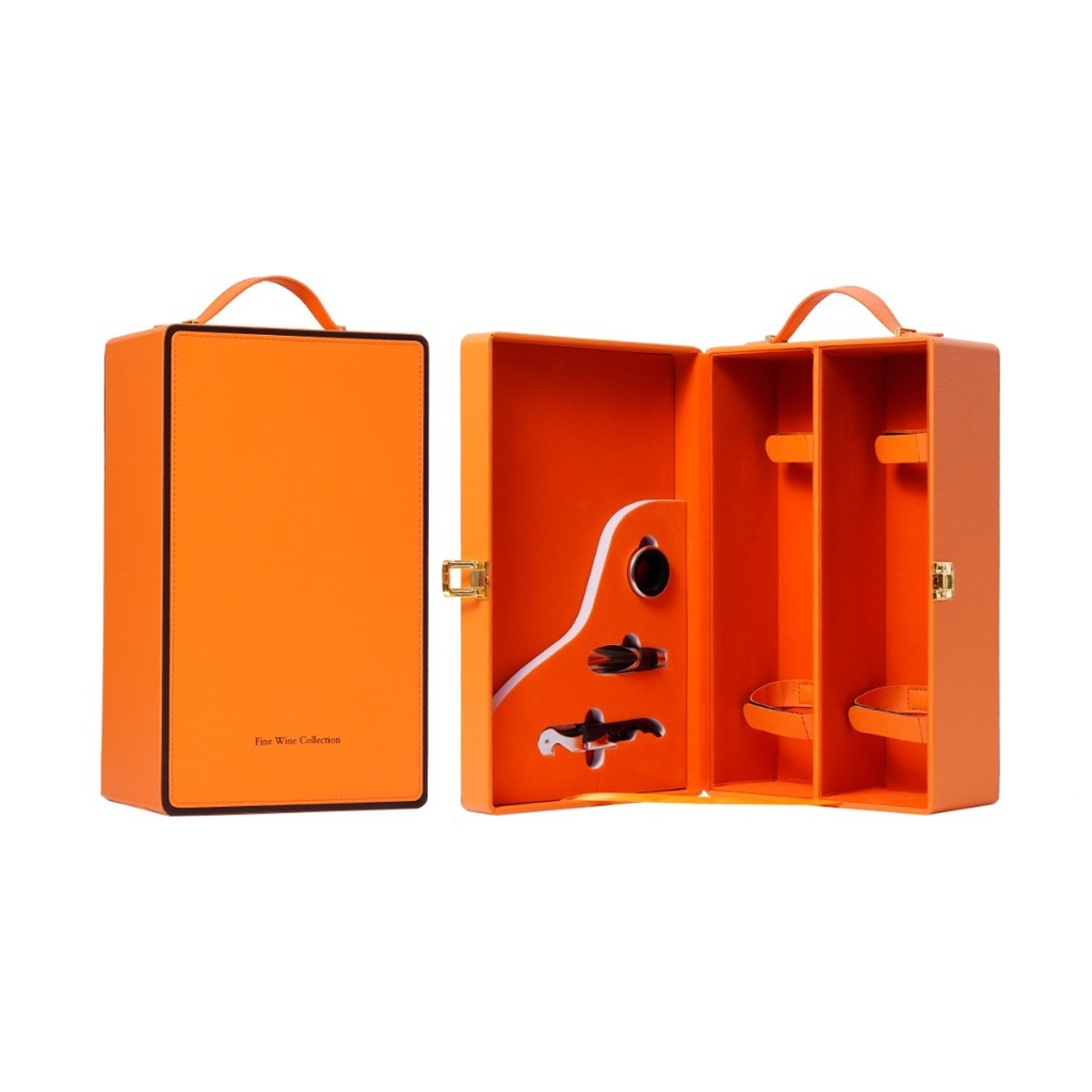 Dream 2-Bottle Leather Wine Case with Tools - Orange