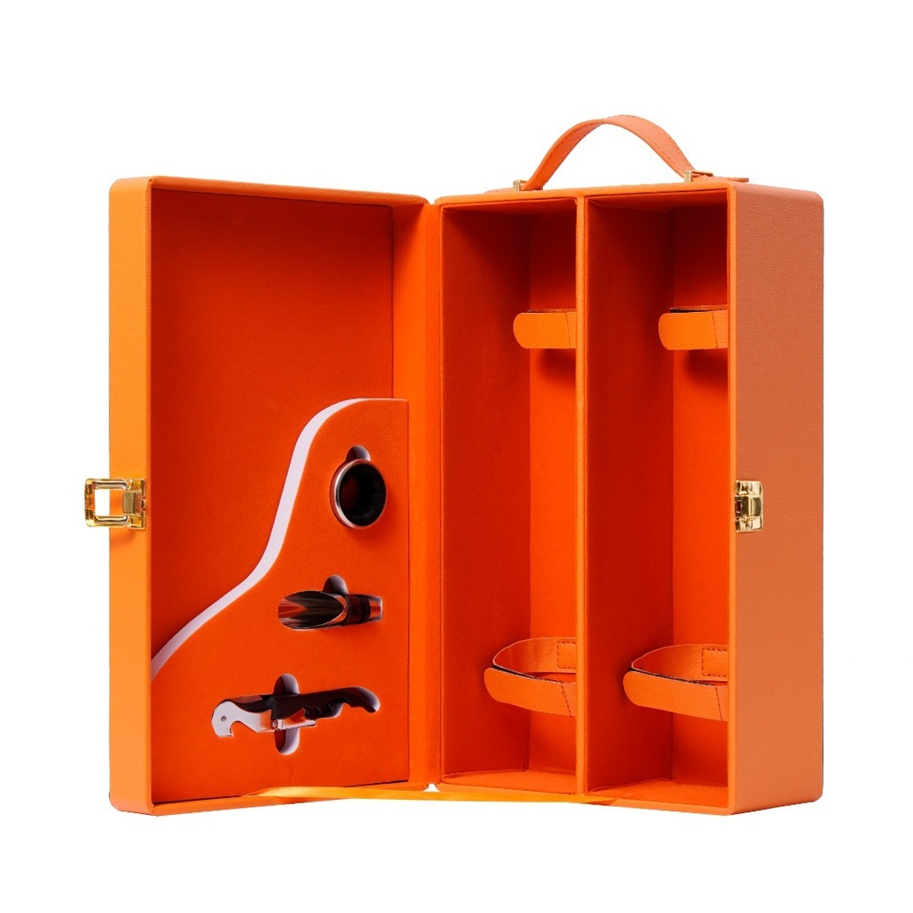 Dream 2-Bottle Leather Wine Case with Tools - Orange