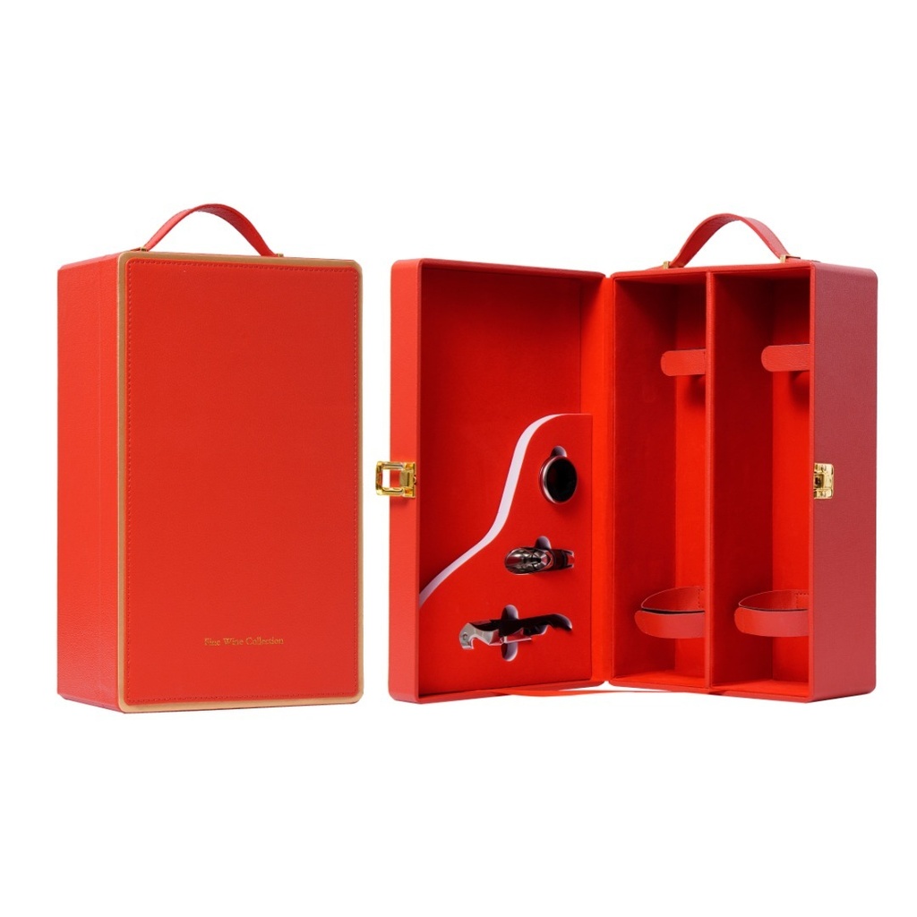Dream 2-Bottle Leather Wine Case with Tools - Red