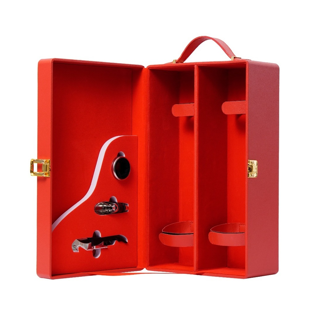 Dream 2-Bottle Leather Wine Case with Tools - Red